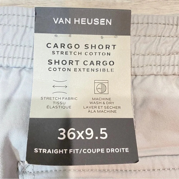 NWT Van Heusen Cargo Shorts 36 Stretch Cotton 8in Inseam- Stone Grey - Picture 2 of 16